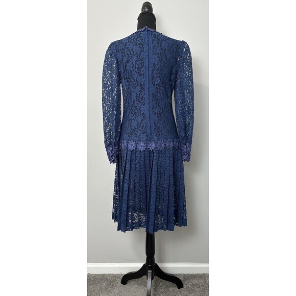 Antique 1920s Flapper Dress S Blue Lace Drop Waist Roaring Gatsby Vtg Jazz Dance - Picture 3 of 13
